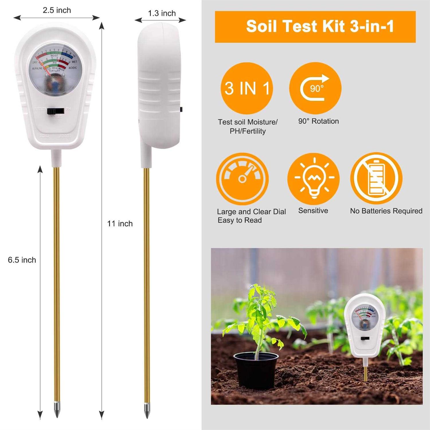 Soil Moisture Meter,Soil Tester Kit for House Potted Plants Care,Garden,Lawn,Indoor Outdoor seedlings,Soil Hygrometer Moisture Reader Sensor Probe - Zenithce