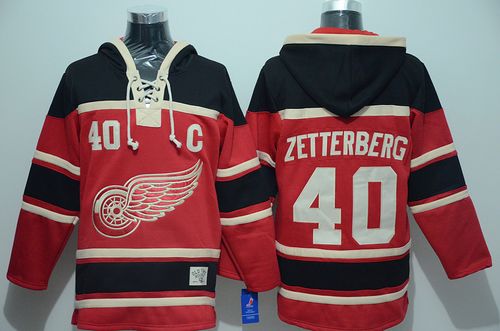 Red Wings #40 Henrik Zetterberg Red Sawyer Hooded Sweatshirt Stitched Jersey - Zenithce