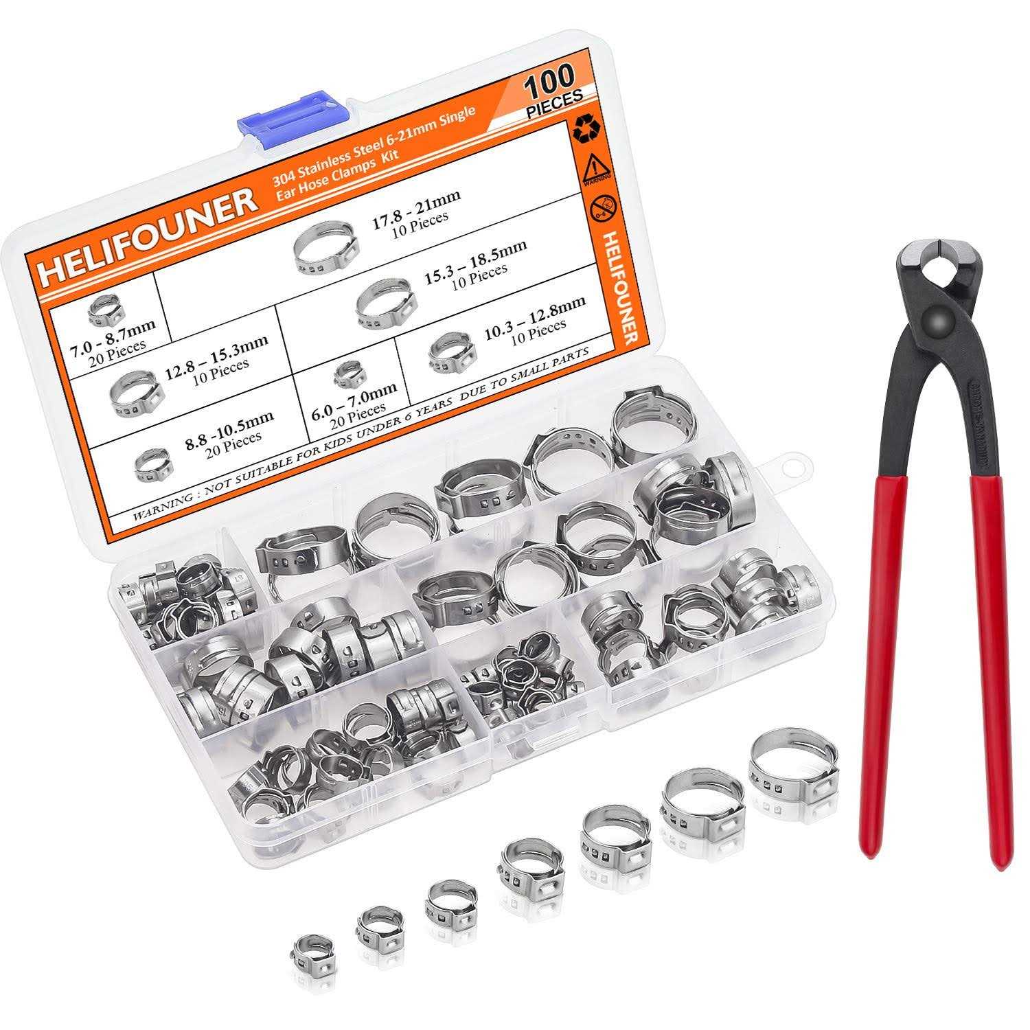 Helifouner 304 Stainless Steel Single Ear Hose Clamps with Pincers Kit - Zenithce