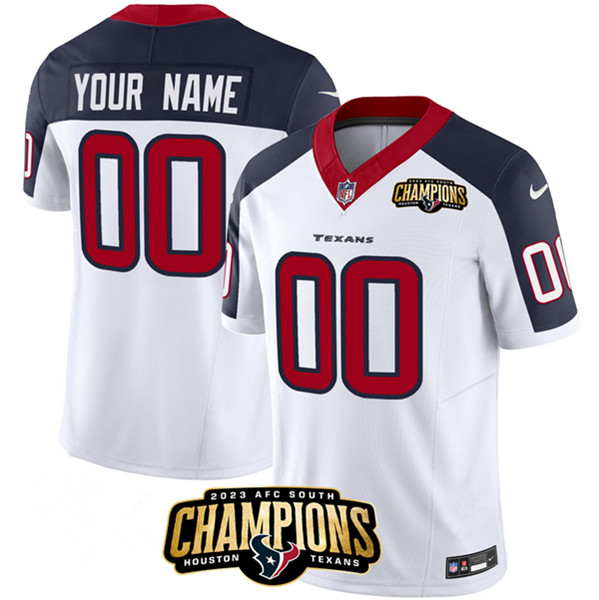 Houston Texans Custom White Navy 2023 F.U.S.E. AFC South Champions Patch Vapor Limited Stitched Jersey - Zenithce