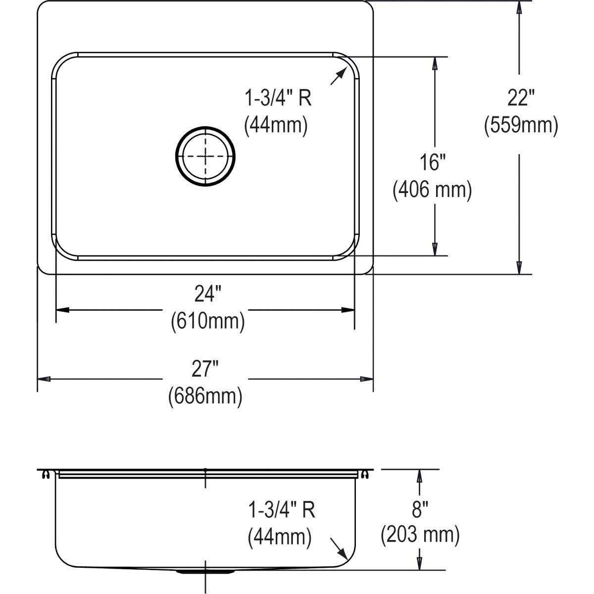 Elkay Dayton Stainless Steel 26-1/2 x 18-1/2 x 8 DXUH2416 - Zenithce
