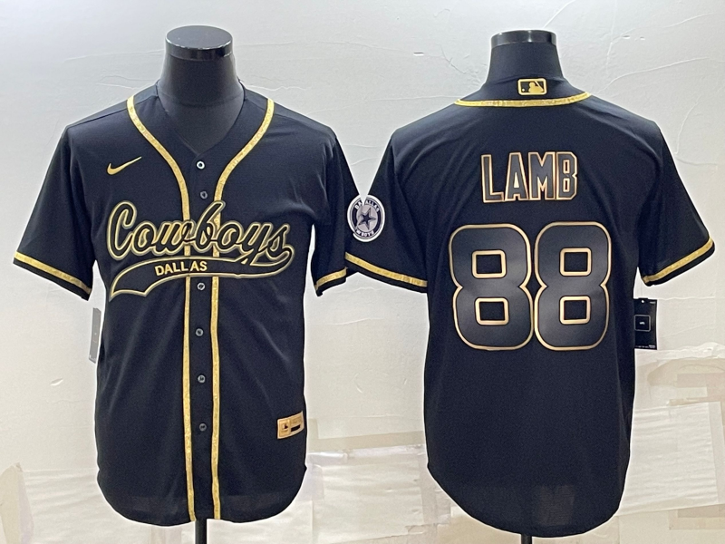 Dallas Cowboys #88 CeeDee Lamb Black Gold With Patch Cool Base Stitched Baseball Jersey - Zenithce
