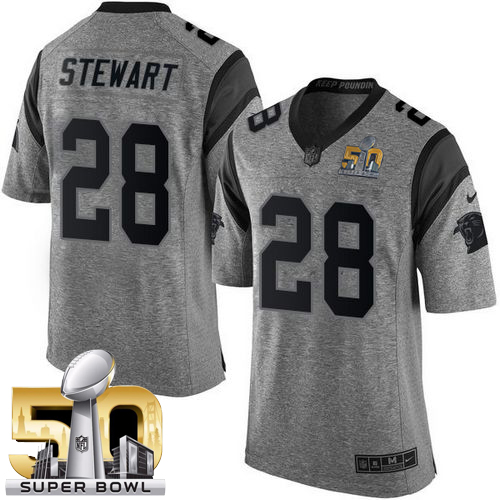 Panthers #28 Jonathan Stewart Gray Super Bowl 50 Stitched Limited Gridiron Gray Nike Jersey - Zenithce