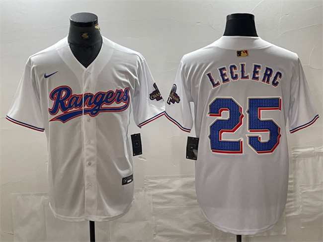Texas Rangers #25 Jose Leclerc White Gold Cool Base Stitched Jersey - Zenithce