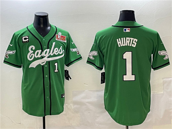 Philadelphia Eagles #1 Jalen Hurts Green 2025 Super Bowl LIX And 3-Star C Patch Stitched Jersey - Zenithce