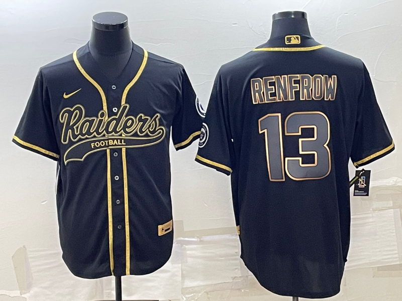 Las Vegas Raiders #13 Hunter Renfrow Black Gold With Patch Cool Base Stitched Baseball Jersey - Zenithce