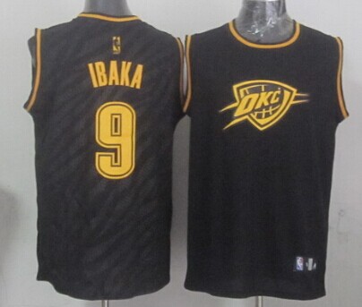 Oklahoma City Thunder #9 Serge Ibaka Revolution 30 Swingman 2014 Black With Gold Jersey - Zenithce