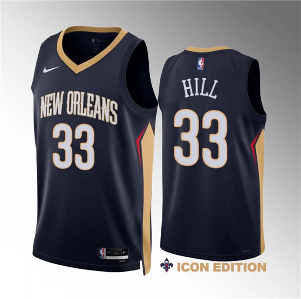 New Orleans Pelicans #33 Malcolm Hill Navy Icon Edition Stitched Jersey - Zenithce