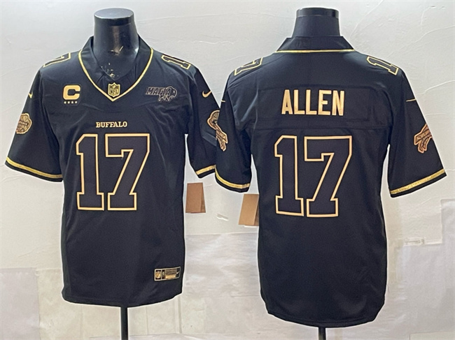 Buffalo Bills #17 Josh Allen Black Gold 2025 F.U.S.E. “Rivalries” With Bills Mafia Patch 4-Star C Patch Vapor Limited Stitched Jersey - Zenithce