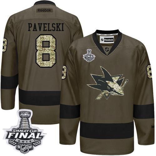 Sharks #8 Joe Pavelski Green Salute To Service 2016 Stanley Cup Final Patch Stitched Jersey - Zenithce