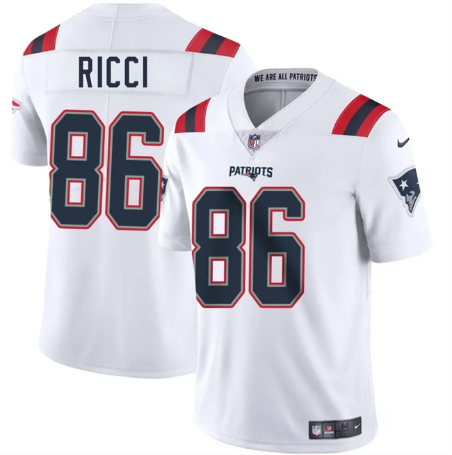 New England Patriots #86 Giovanni Ricci White 2025 Vapor Limited Stitched Jersey - Zenithce