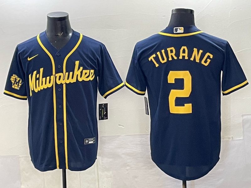 Milwaukee Brewers #2 Brice Turang Navy 2025 With Patch Stitched Jersey - Zenithce