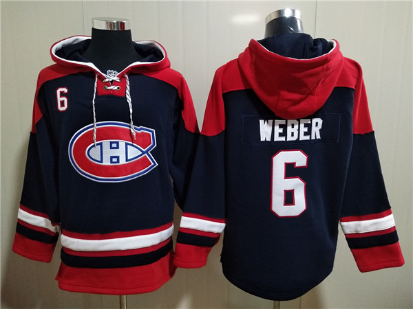Montreal Canadiens #6 Shea Weber Navy Red Lace-Up Pullover Hoodie - Zenithce