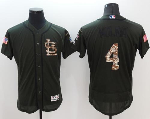 Cardinals #4 Yadier Molina Green Flexbase Authentic Collection Salute To Service Stitched Jersey - Zenithce