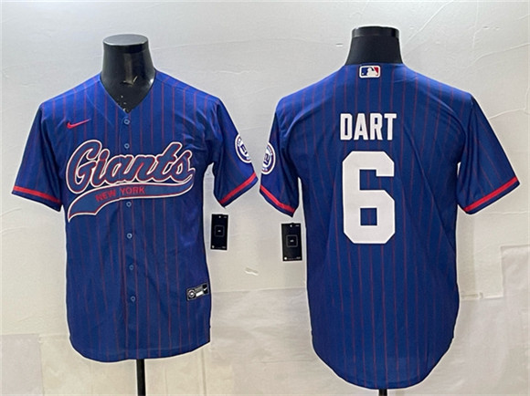 New York Giants #6 Jaxson Dart Royal Pinstripe With Patch Cool Base Stitched Jersey - Zenithce