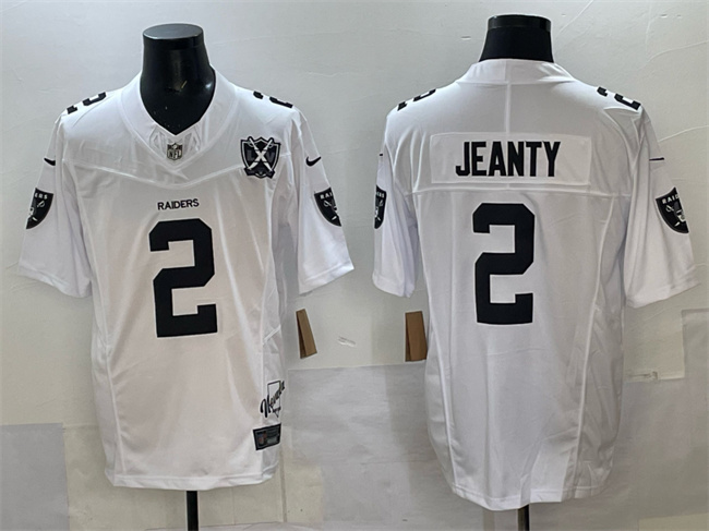 Las Vegas Raiders #2 Ashton Jeanty White 2025 Draft F.U.S.E. With Nevada Silver Stat Patch And 65th Anniversary Patch Stitched Football Jersey - Zenithce