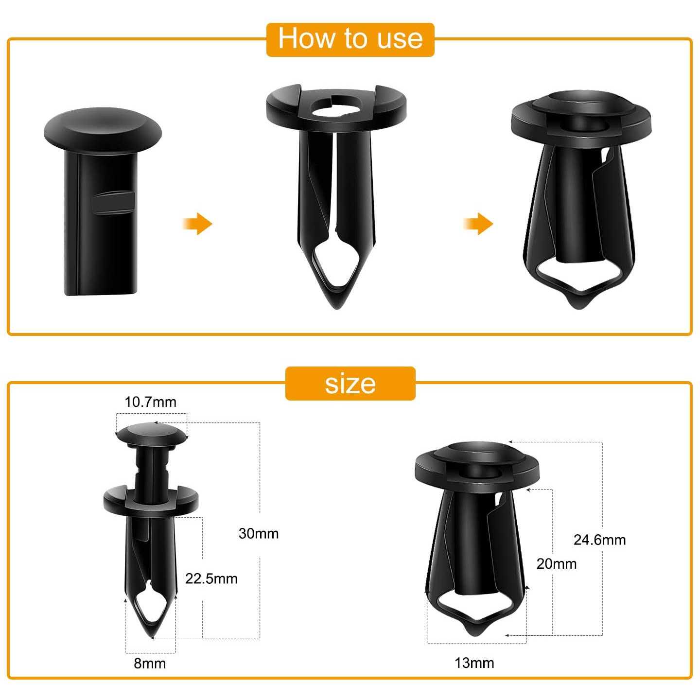 Gooacc Grc-47 Universal Plastic Fender Clips,200 Pcs Push Bumper Fastener Rivet Clips With 6 Size Auto Body Retainer Clips Bumpers,car Fender Replac - Zenithce