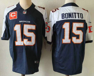 Denver Broncos #15 Nik Bonitto Navy Blue C Patch Thanksgiving FUSE Vapor Jersey - Zenithce