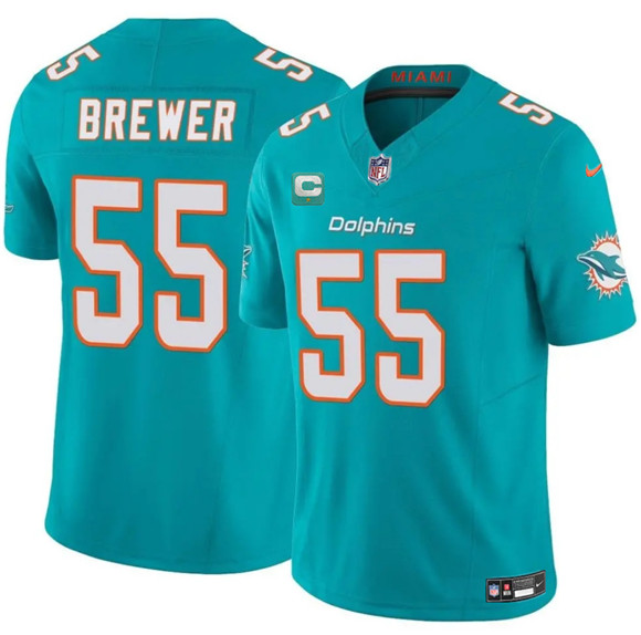 Miami Dolphins #55 Aaron Brewer Aqua 2025 F.U.S.E. With 1-Star C Patch Vapor Limited Stitched Jersey - Zenithce