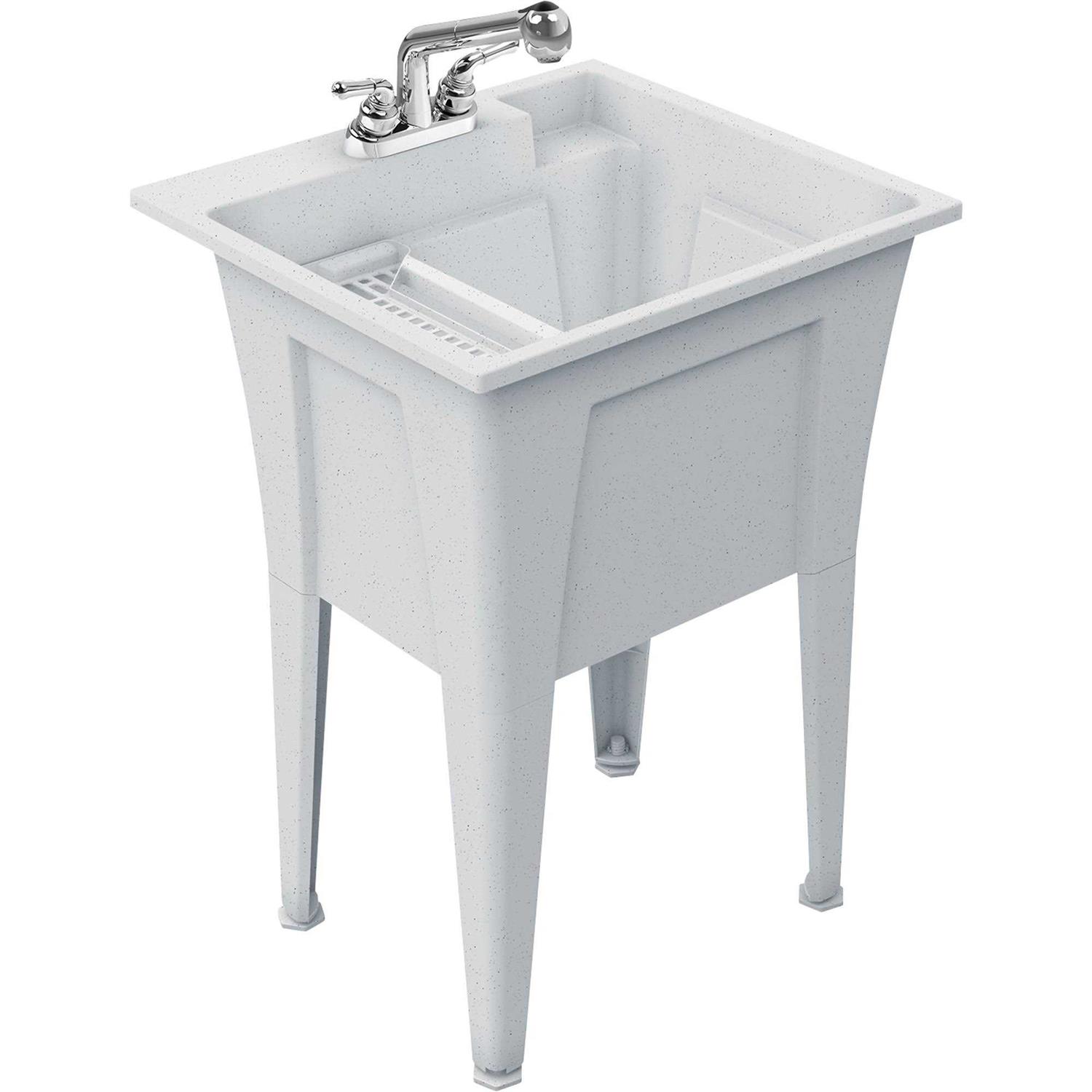 RUGGED Tub 18 in. x 24 in. Recycled Polypropylene Black Laundry Sink with 2 Hdl Non Metallic Pullout Faucet and Installation Kit N52BK1 - Zenithce