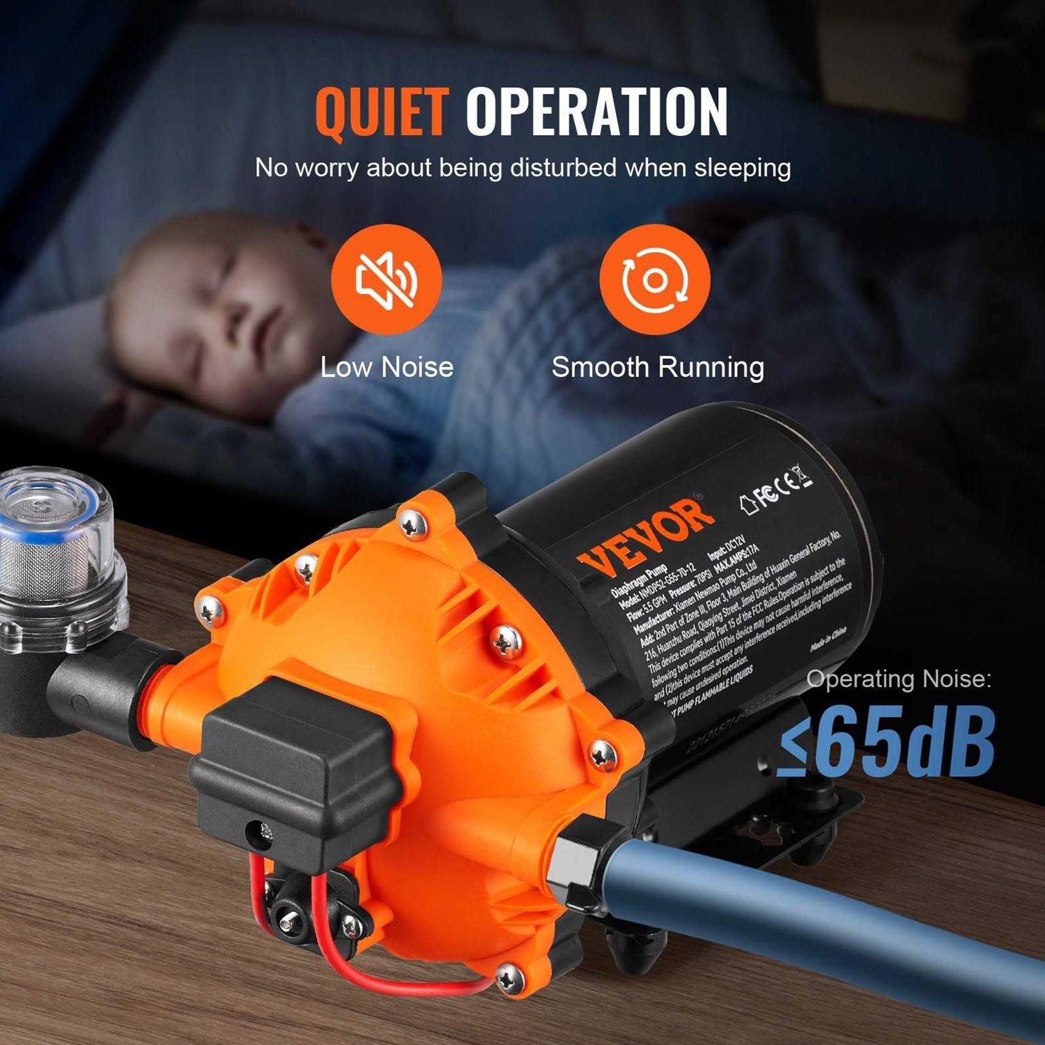 VEVOR 12V Water Pressure Diaphragm Pump Self-Priming Pump 55 PSI 3.5 GPM Boat RV - Zenithce