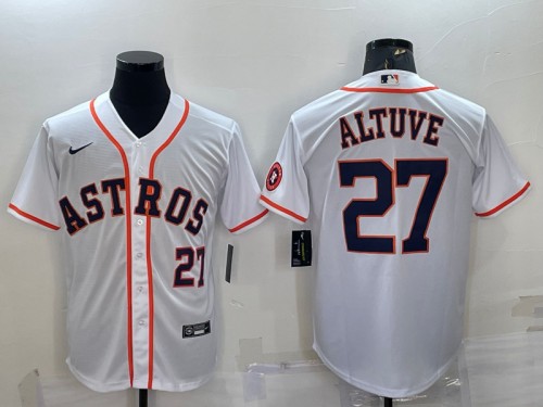 Houston Astros #27 Jose Altuve White With Patch Cool Base Stitched Jersey - Zenithce