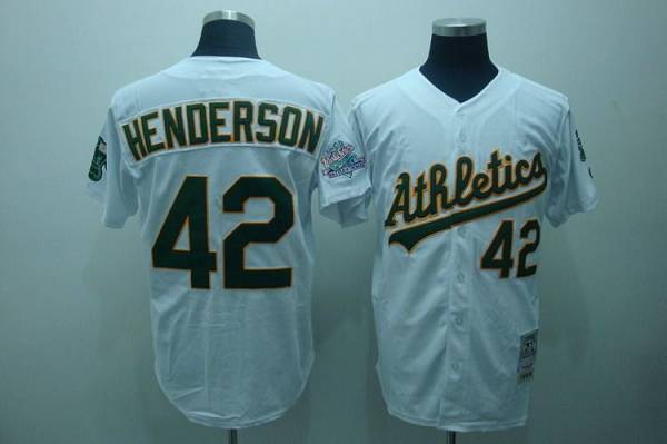 Mitchell And Ness Athletics #42 Dave Henderson Stitched White Throwback Jersey - Zenithce