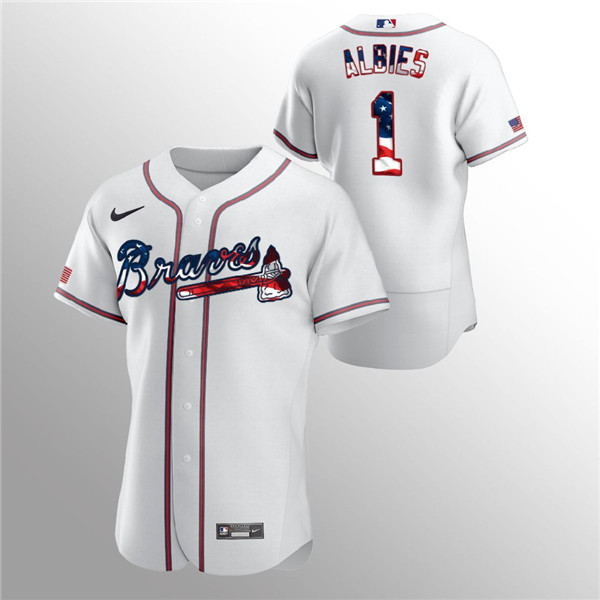 Atlanta Braves White #1 Ozzie Albies White 2020 Stars Stripes Flex Base Stitched Jersey - Zenithce