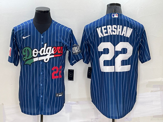 Los Angeles Dodgers #22 Clayton Kershaw Navy Mexico World Series Cool Base Stitched Baseball Jersey - Zenithce