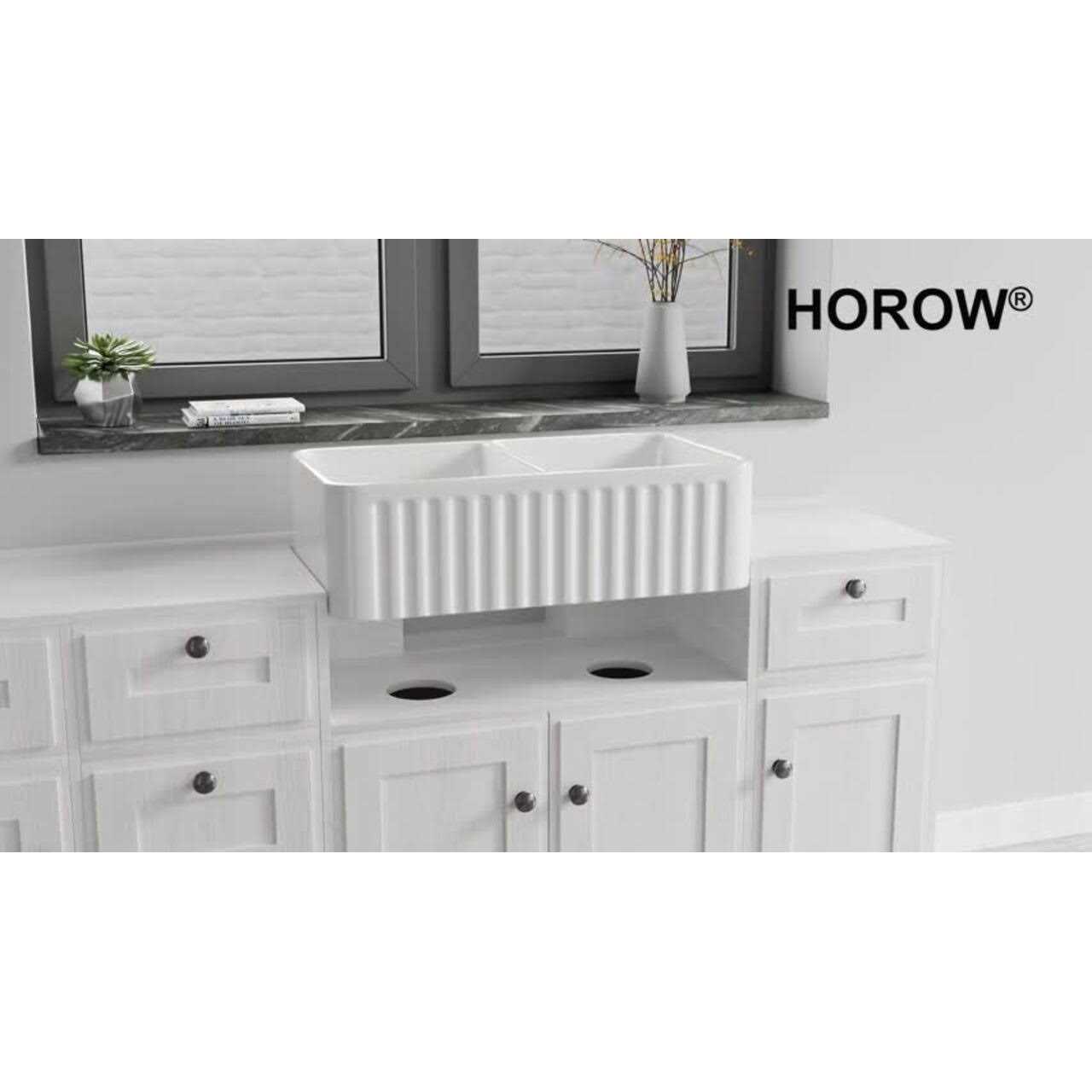 HOROW White Fireclay 36 in. Single Bowl Farmhouse Apron Kitchen Sink Workstation Kitchen Sink with Bottom Grid - Zenithce