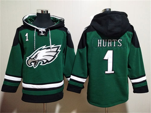 Philadelphia Eagles #1 Jalen Hurts Green Lace-Up Pullover Hoodie - Zenithce