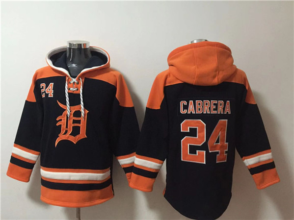 Detroit Tigers #24 Miguel Cabrera Black Orange Lace-Up Pullover Hoodie - Zenithce