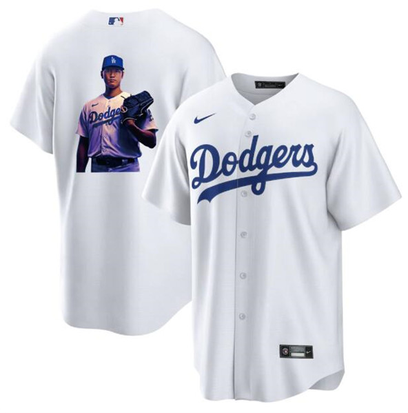 Los Angeles Dodgers #17 Shohei Ohtani White Big Logo Cool Base Stitched Jersey - Zenithce