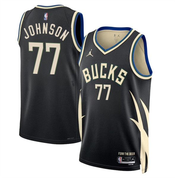 Milwaukee Bucks #77 AJ Johnson Black 2024 Draft Statement Edition Stitched Jersey - Zenithce