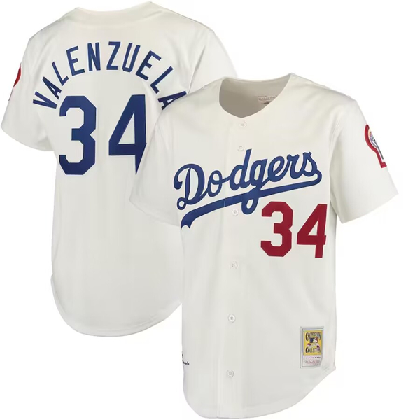 Los Angeles Dodgers #34 Fernando Valenzuela White Mitchell Ness Stitched Jersey - Zenithce