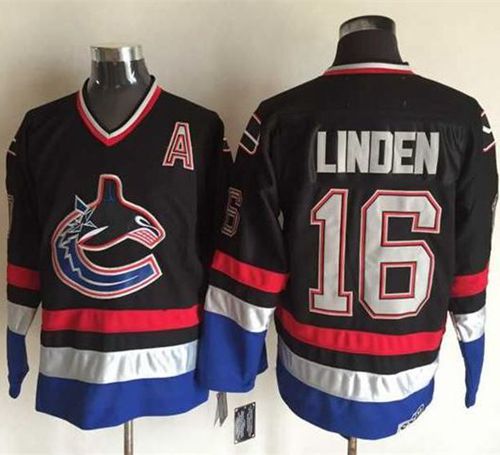 Canucks #16 Trevor Linden Black Blue CCM Throwback Stitched Jersey - Zenithce