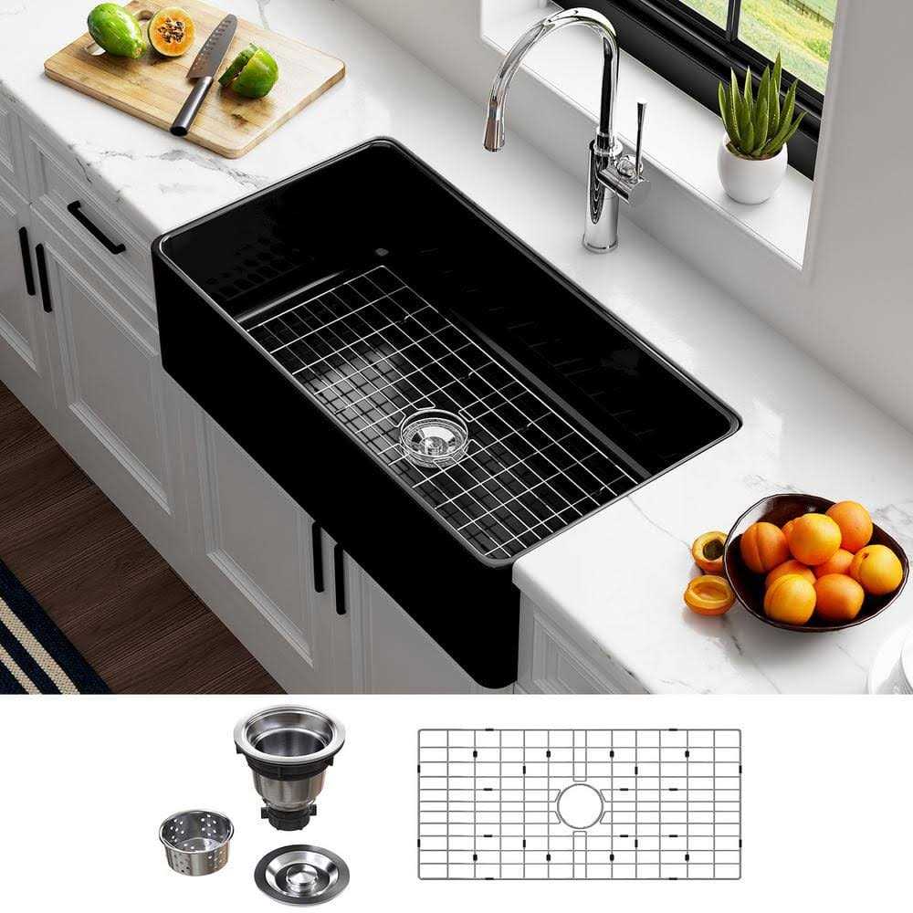 HOROW White Fireclay 36 in. Single Bowl Farmhouse Apron Kitchen Sink Workstation Kitchen Sink with Bottom Grid - Zenithce