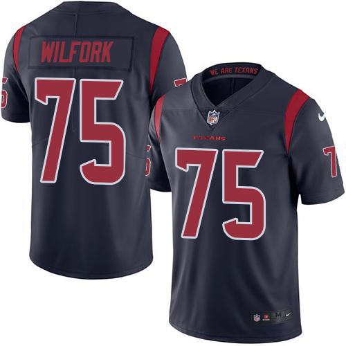 Texans #75 Vince Wilfork Navy Blue Stitched Limited Rush Nike Jersey - Zenithce