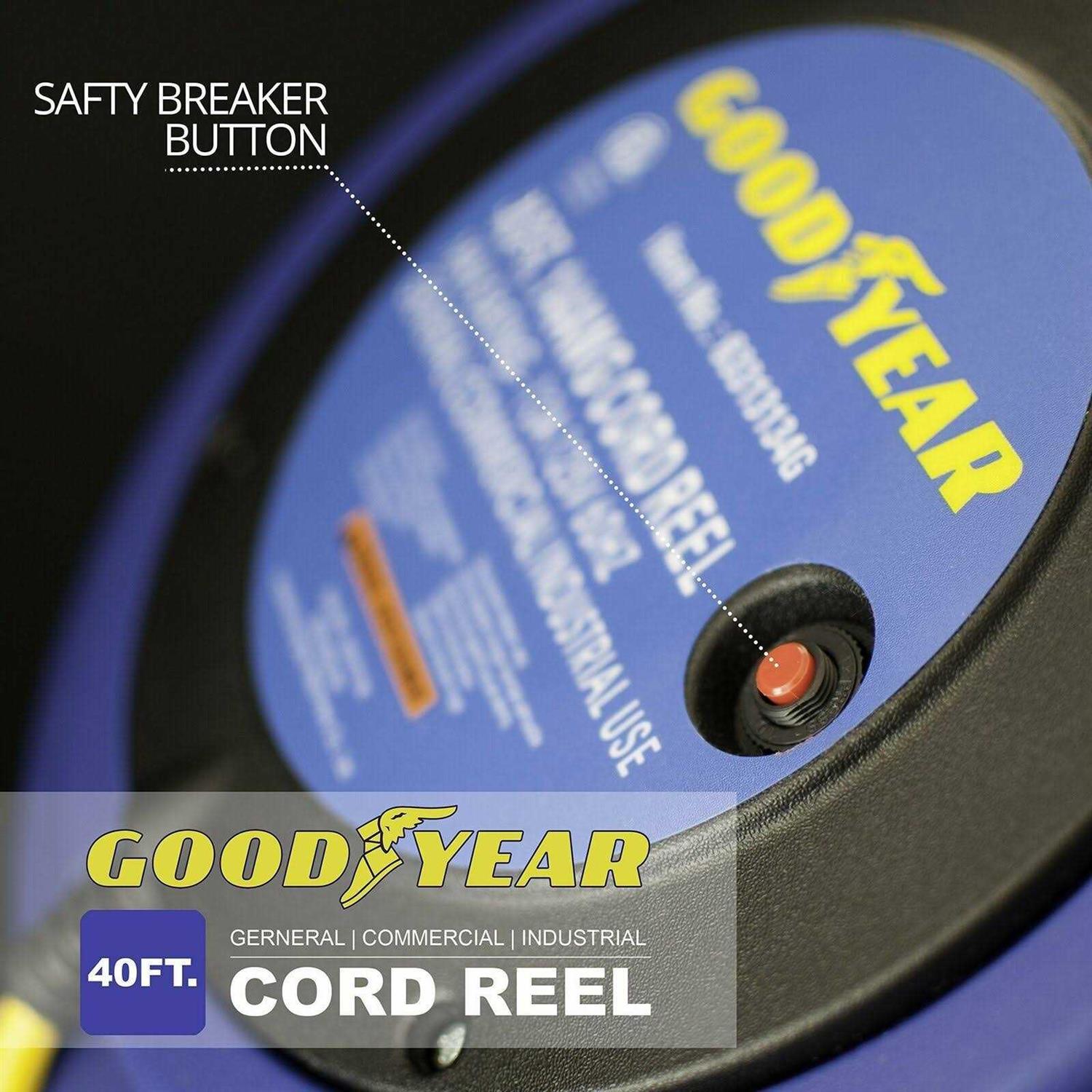 Goodyear Industrial Retractable Extension Cord Reel 12AWG x 50′ Ft - Zenithce