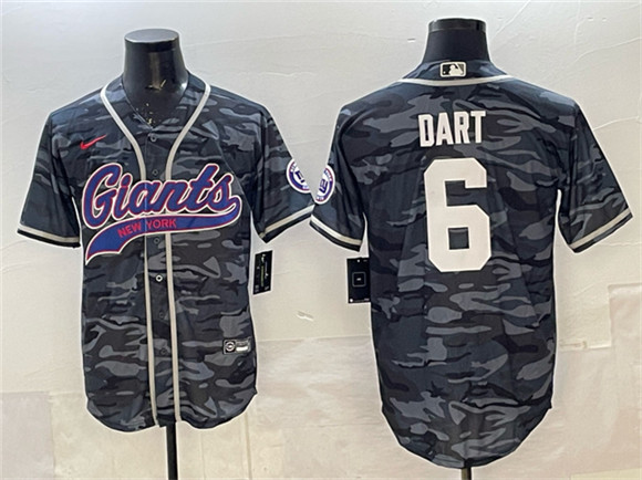 New York Giants #6 Jaxson Dart Gray Camo With Patch Cool Base Stitched Jersey - Zenithce