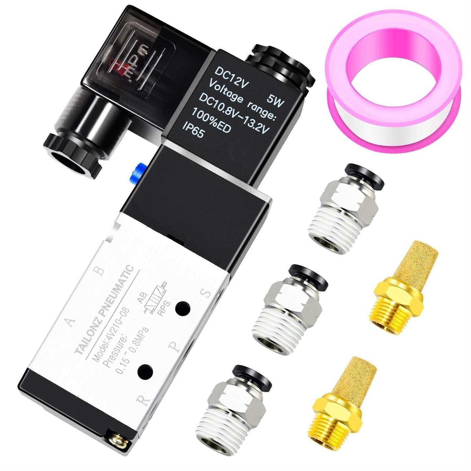 TAILONZ PNEUMATIC 1/4NPT Solenoid Valve 12V/24V/110V Single Coil Pilot-Operated Electric 2 Position 5 Way Connection Type 4V210-08 - Zenithce