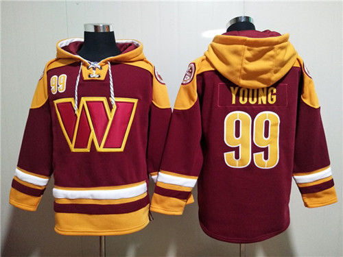 Washington Commanders #99 Chase Young Burgundy Lace-Up Pullover Hoodie - Zenithce
