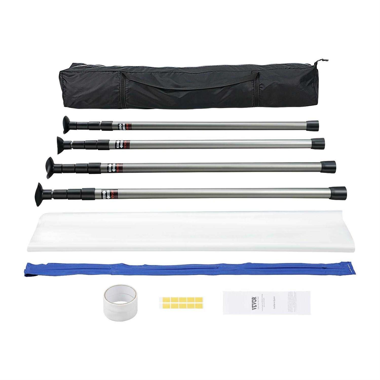 VEVOR Dust Barrier Poles Spring Barrier Loaded Poles Dust Barrier System with 4 Telescoping Poles Magnetic Zipper Carry Bag and 32.8×13.12 Ft - Zenithce