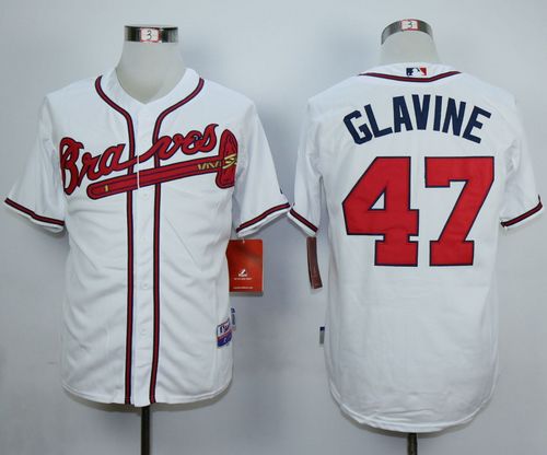 Braves #47 Tom Glavine White Cool Base Stitched Jersey - Zenithce