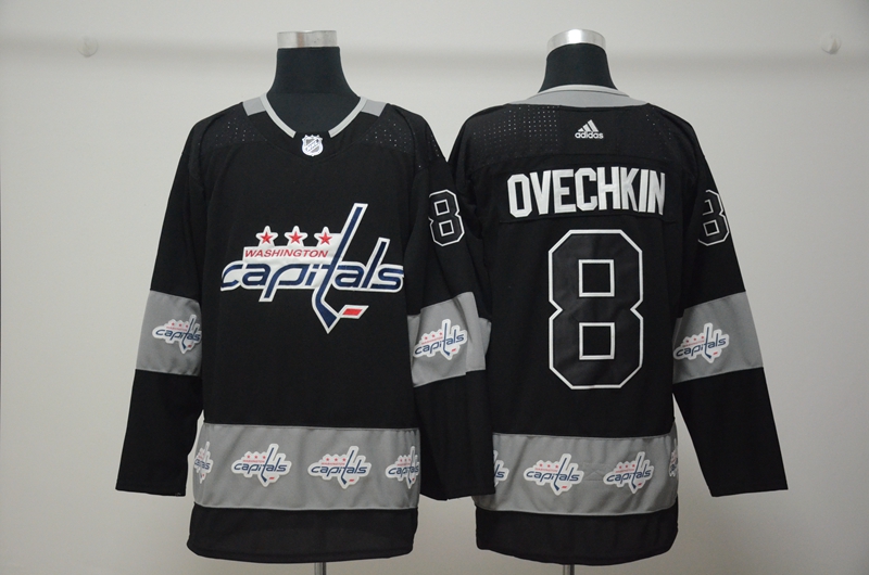 Washington Capitals #8 Alex Ovechkin Black Team Logo Stitched Jersey - Zenithce