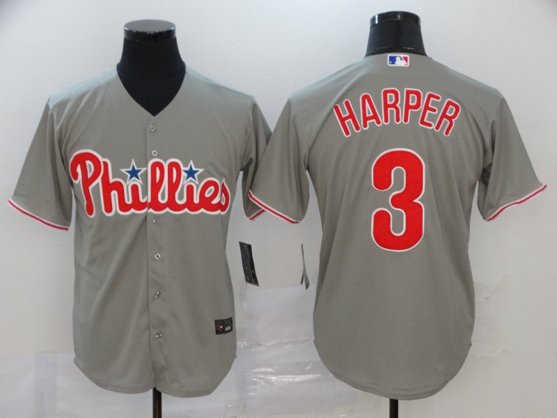 Philadelphia Phillies #3 Bryce Harper Grey Cool Base Stitched Jersey - Zenithce