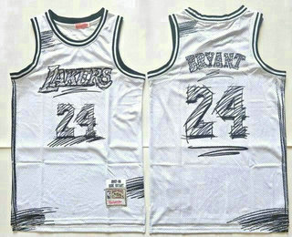Los Angeles Lakers #24 Kobe Bryant White Sketch Swingman Jersey - Zenithce