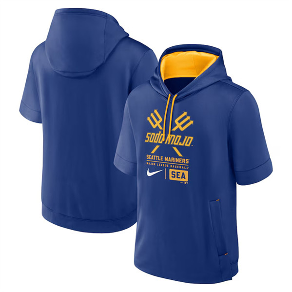 Seattle Mariners Royal City Connect Short Sleeve Pullover Hoodie - Zenithce