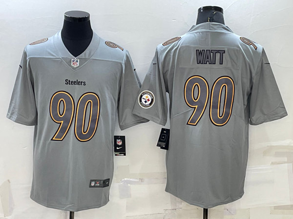Pittsburgh Steelers #90 T.J. Watt Gray With Patch Atmosphere Fashion Stitched Jersey - Zenithce