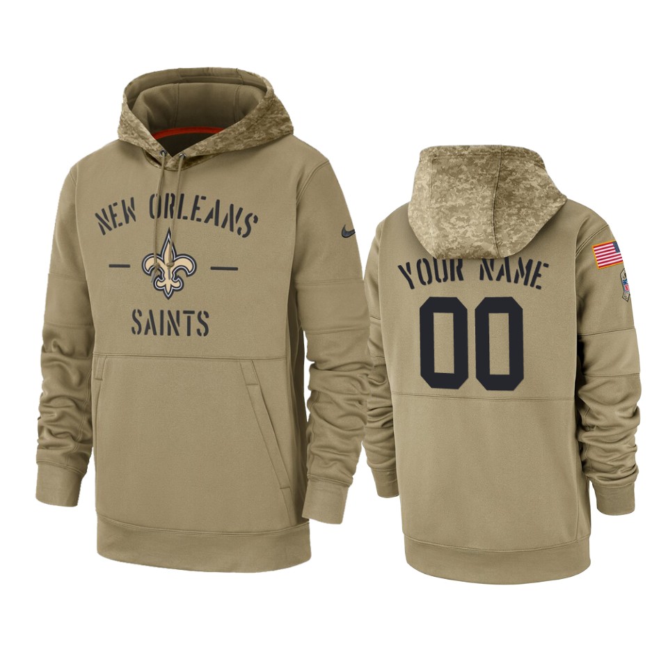 New Orleans Saints Customized Tan 2019 Salute To Service Sideline Therma Pullover Hoodie - Zenithce